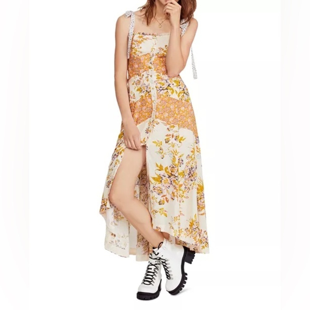 Free People Lover Boy Floral Boho High Low Button Front Swiftie Maxi Dress